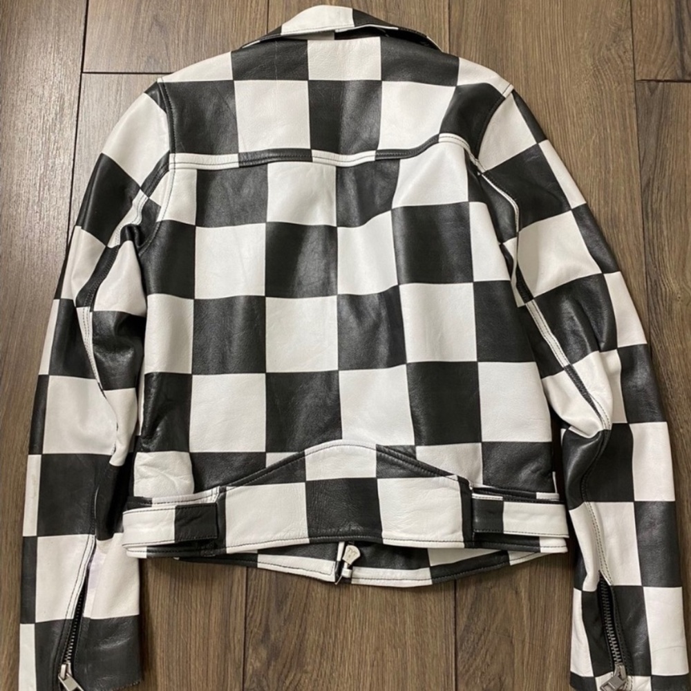 Nasty Gal Monochrome Checkered 100% Leather Jacket - Picture 2 of 2